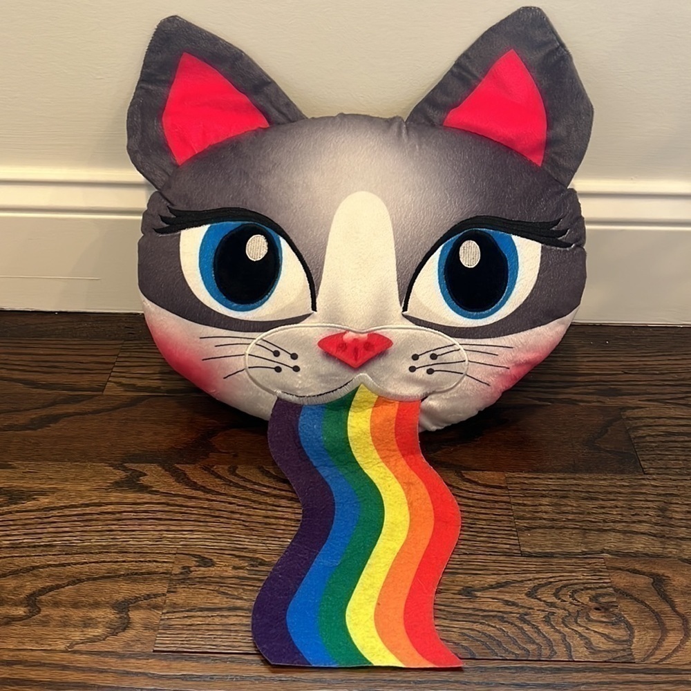 Rainbow Kitty Large Throw Plush Pillow/Kids Cat Snapchat filter/Cat Pride Rainbo